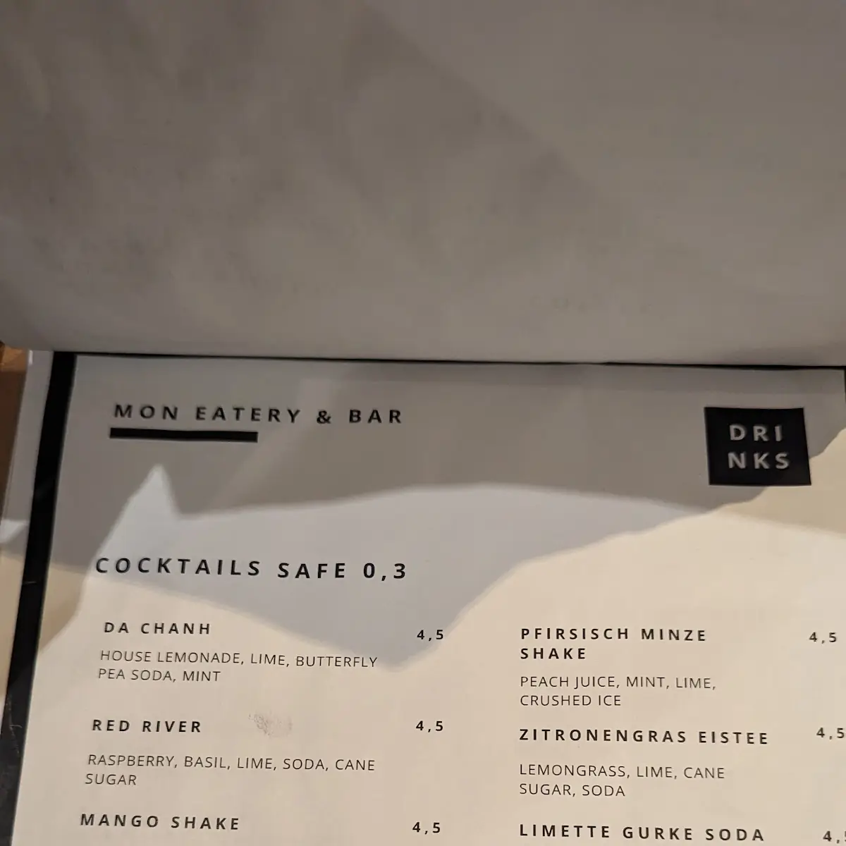 Speisekarte, Mon Eatery & Bar