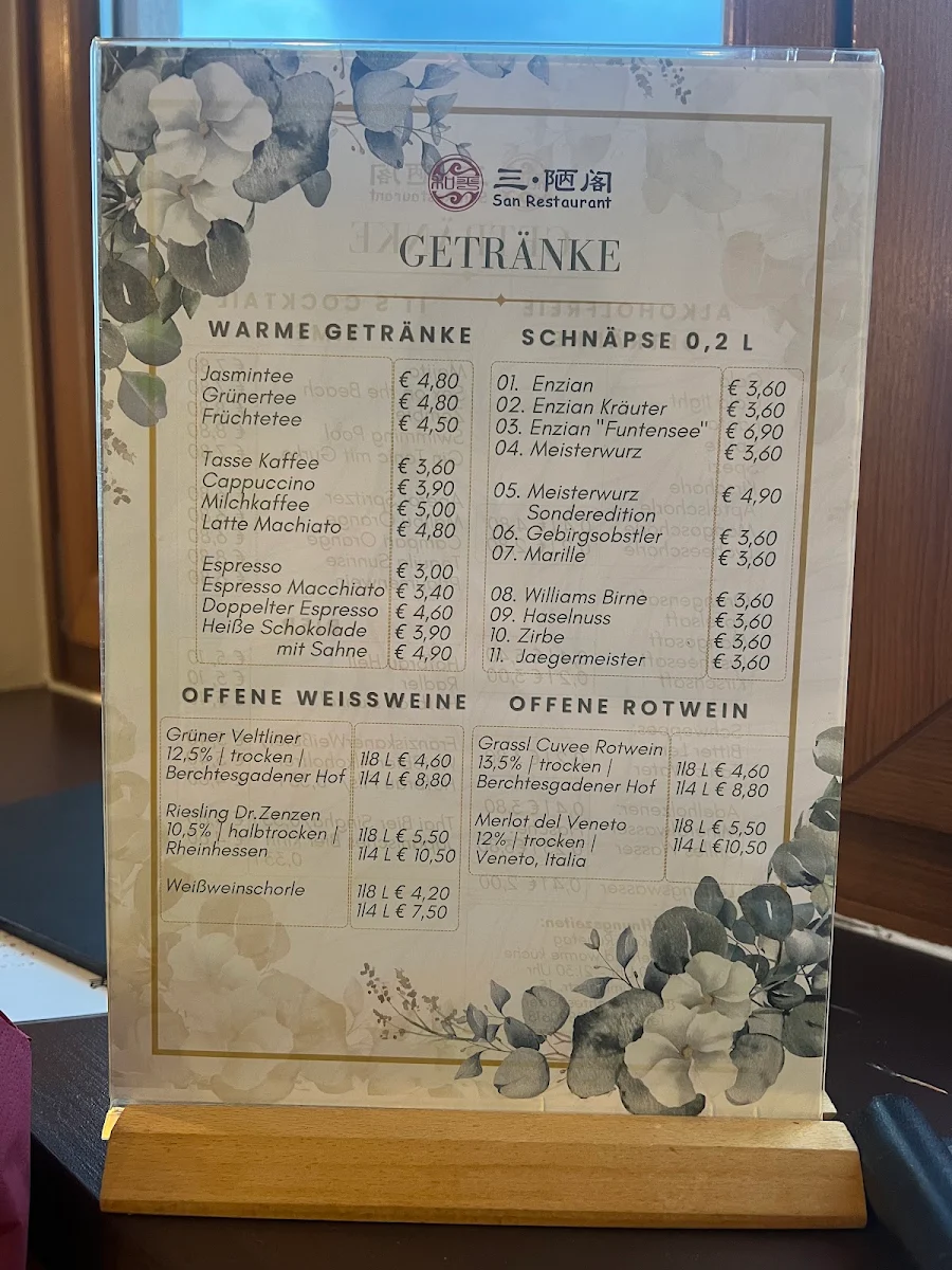 Speisekarte, San Restaurant