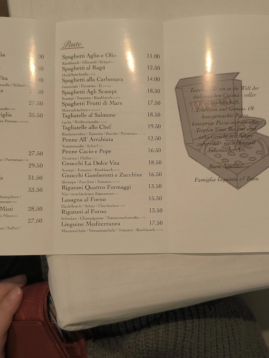 Speisekarte, La Dolce Vita