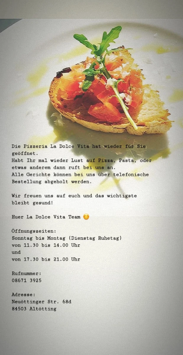 Speisekarte, La Dolce Vita