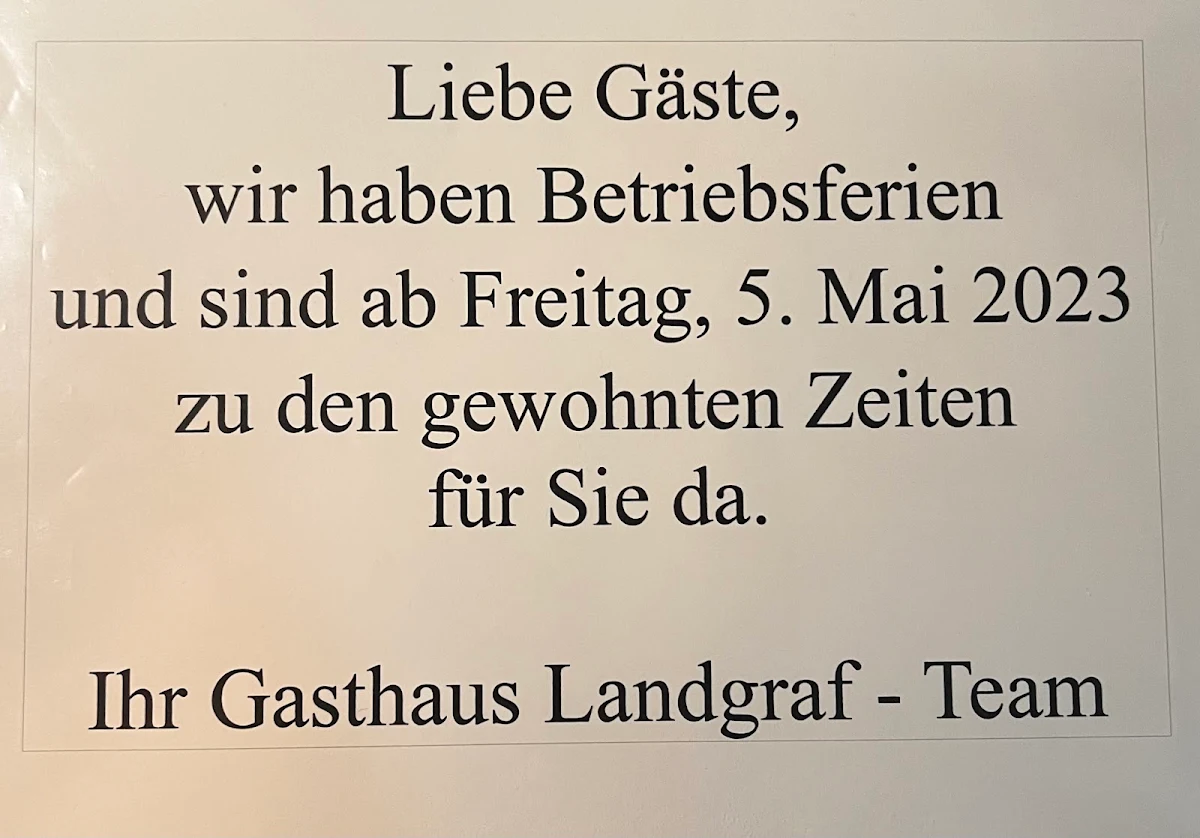 Speisekarte, Gasthaus Landgraf