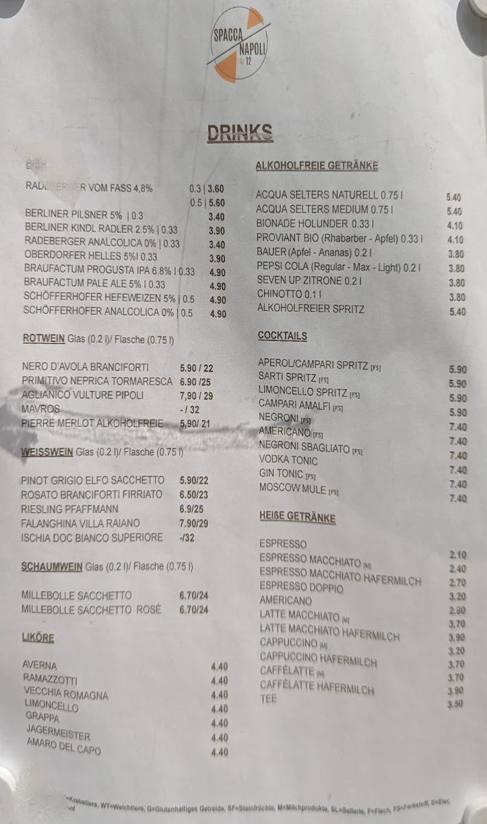 Speisekarte, Spaccanapoli Nr. 12