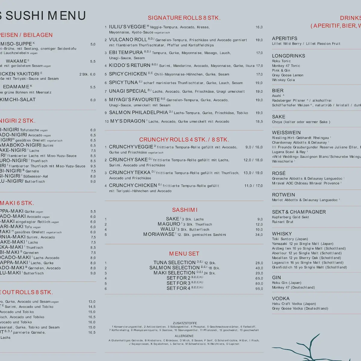 Speisekarte, Kyoto Restaurant