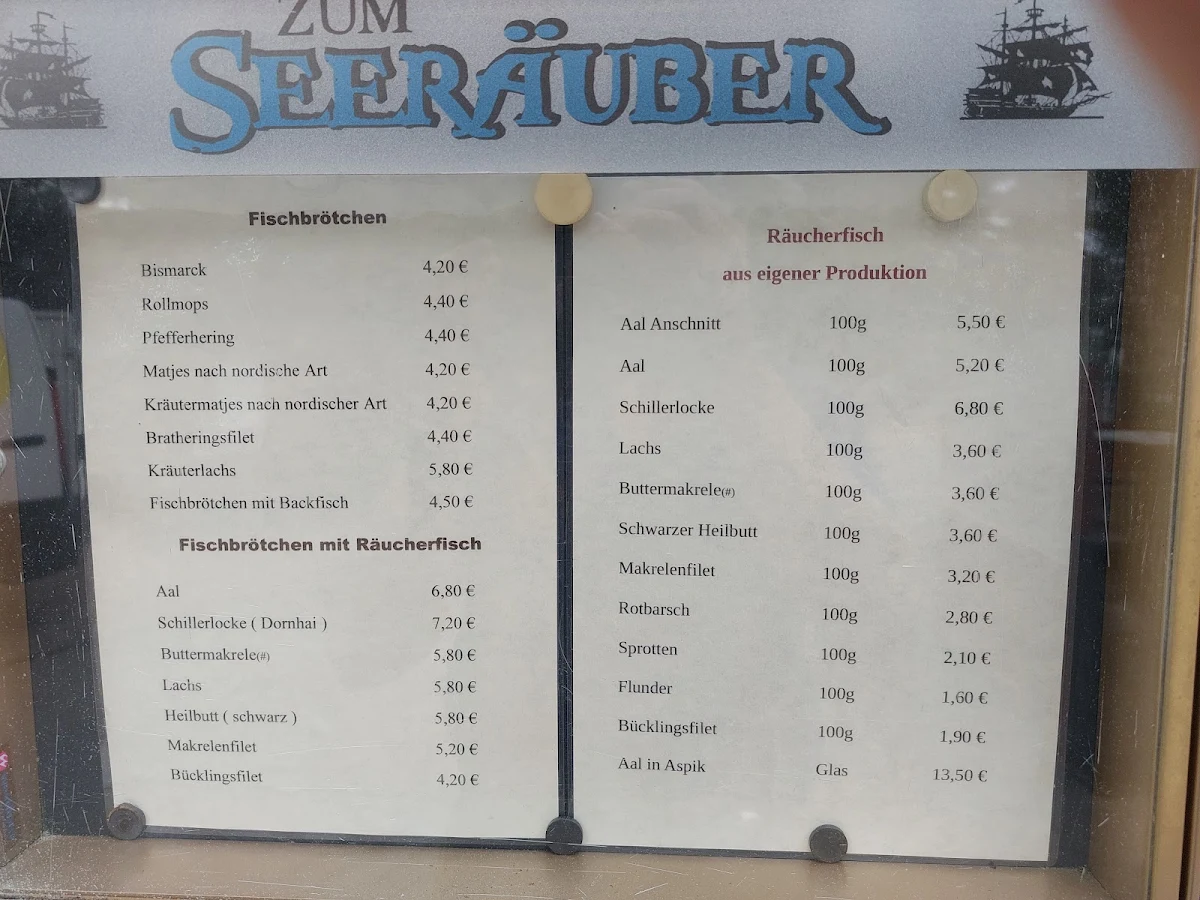 Speisekarte, Fischimbiss "Zum Seeräuber"