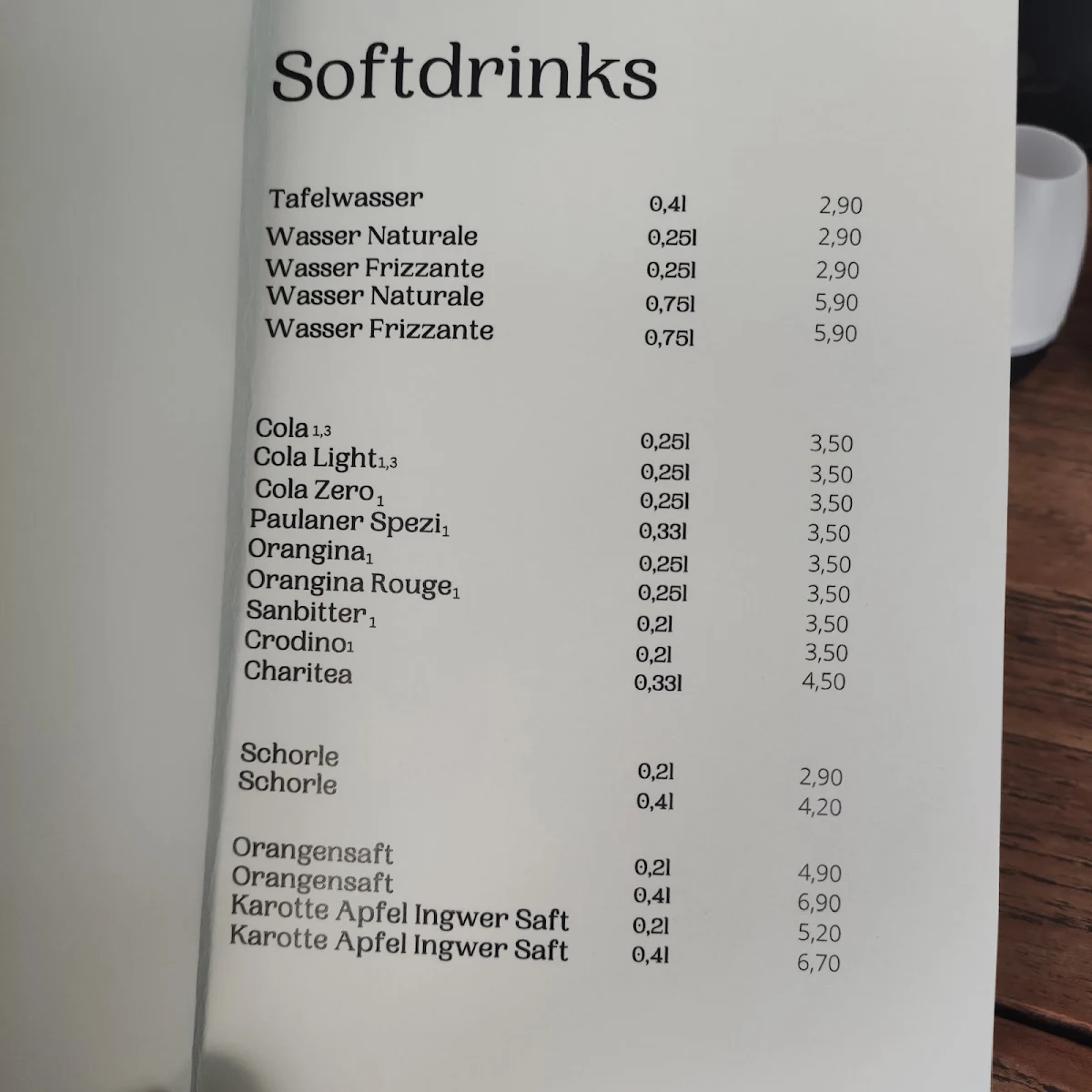 Speisekarte, Th cafe