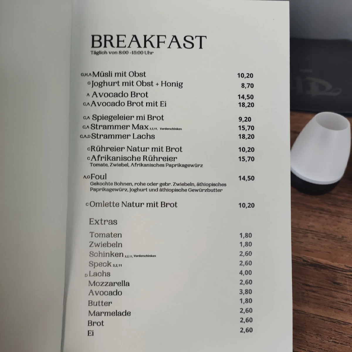 Speisekarte, Th cafe