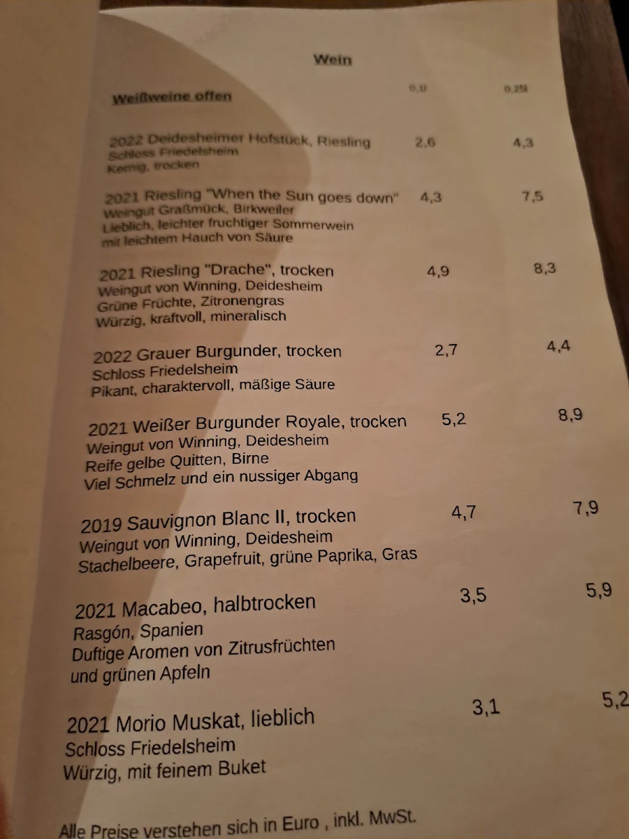 Speisekarte, 9und9zig Grad