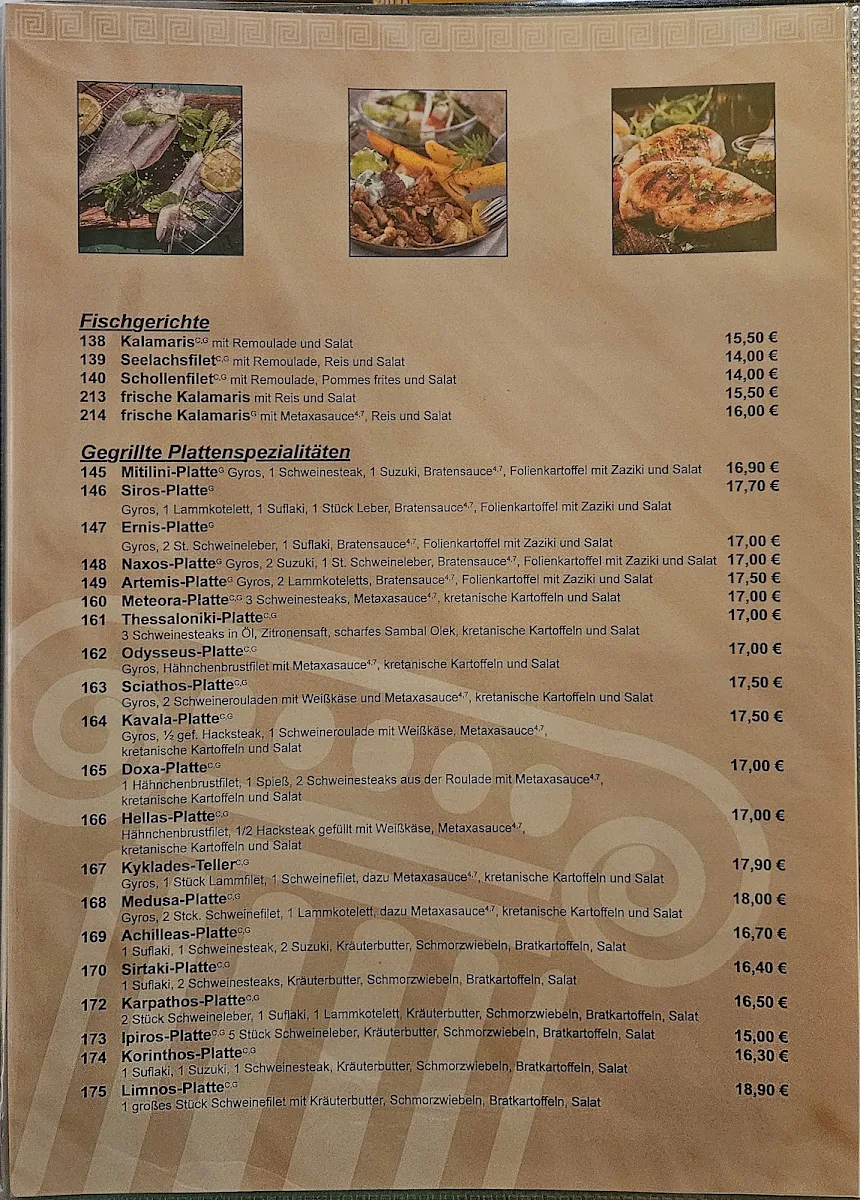 Speisekarte, Akropolis Restaurant