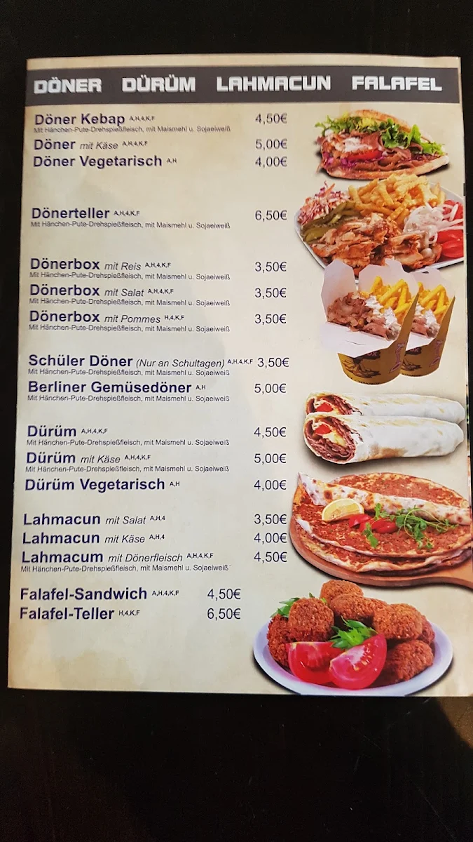 Speisekarte, Zeze Imbiss