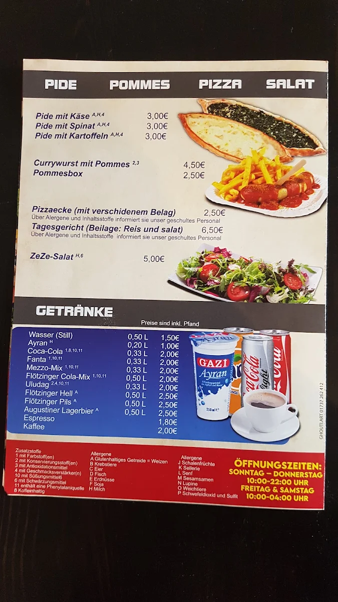 Speisekarte, Zeze Imbiss
