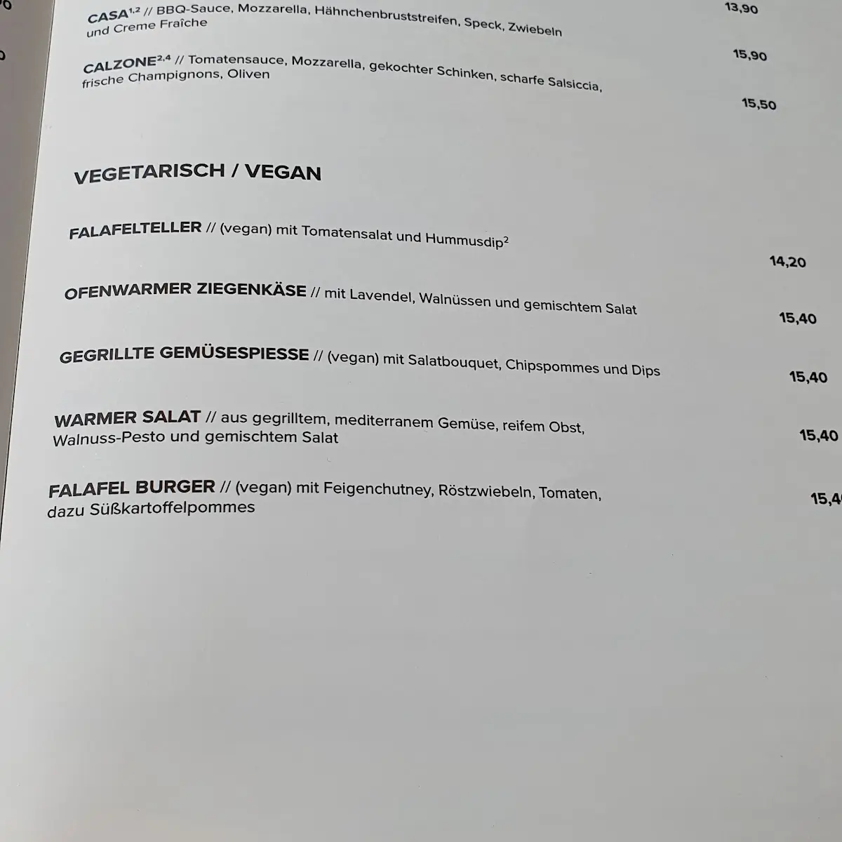 Speisekarte, CASA - Restaurant & Café