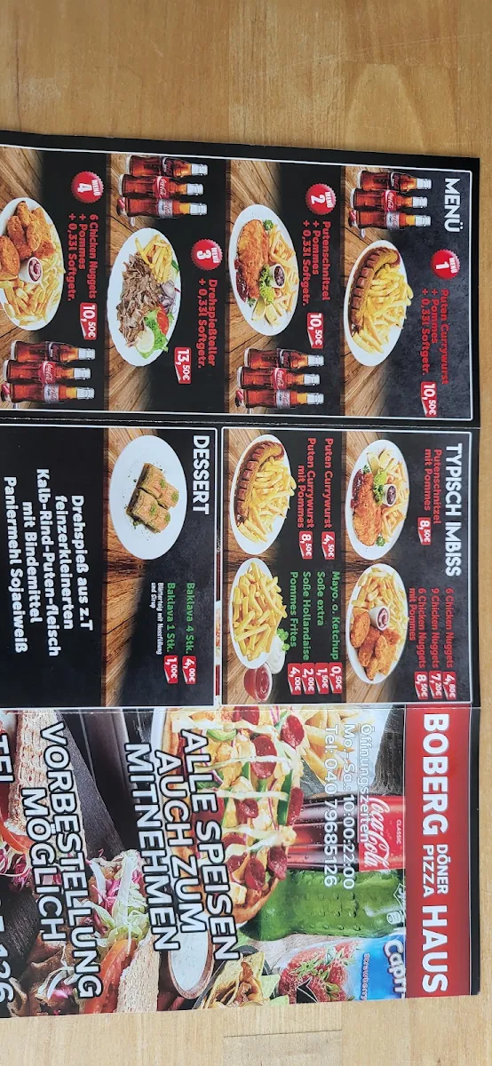 Speisekarte, Boberg Döner Pizza Haus