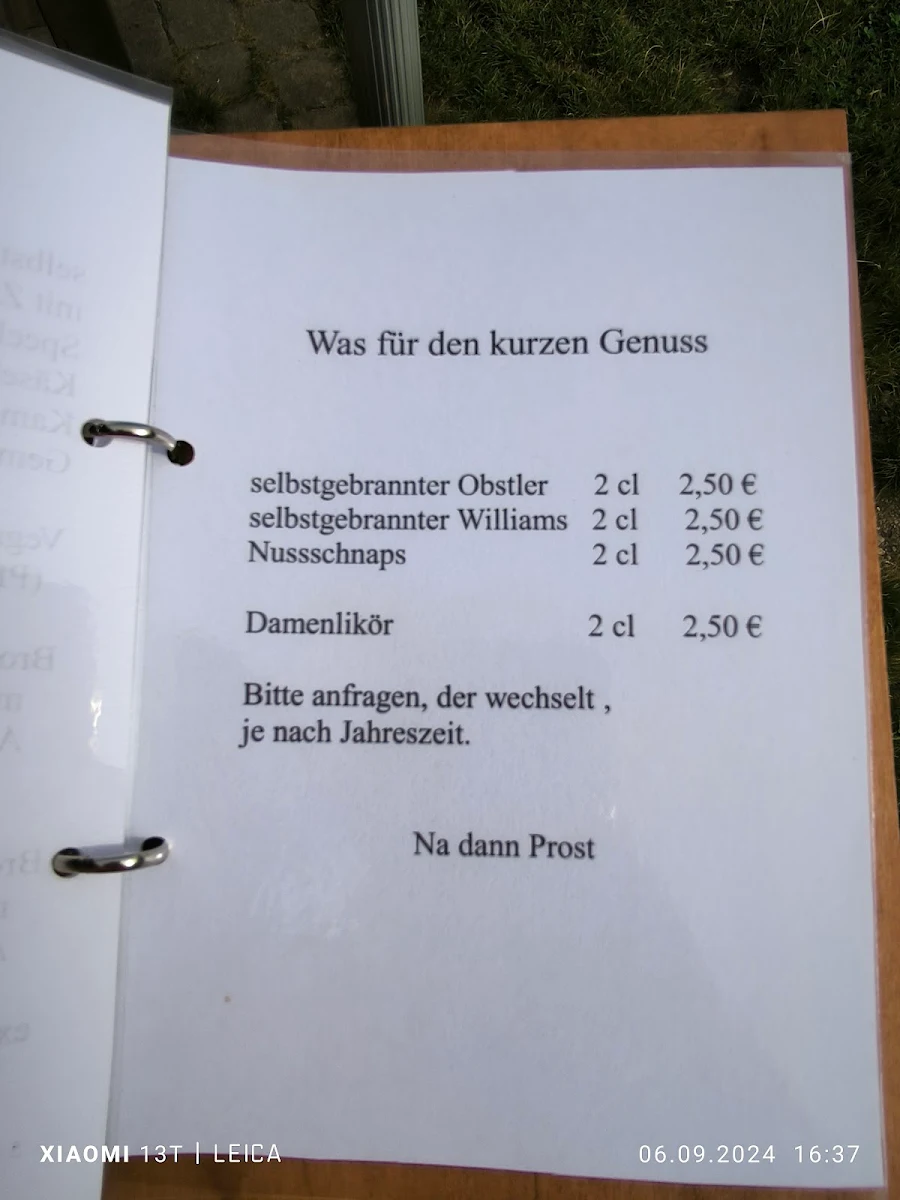 Speisekarte, Stoibenmöseralm