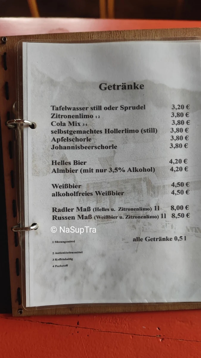 Speisekarte, Stoibenmöseralm