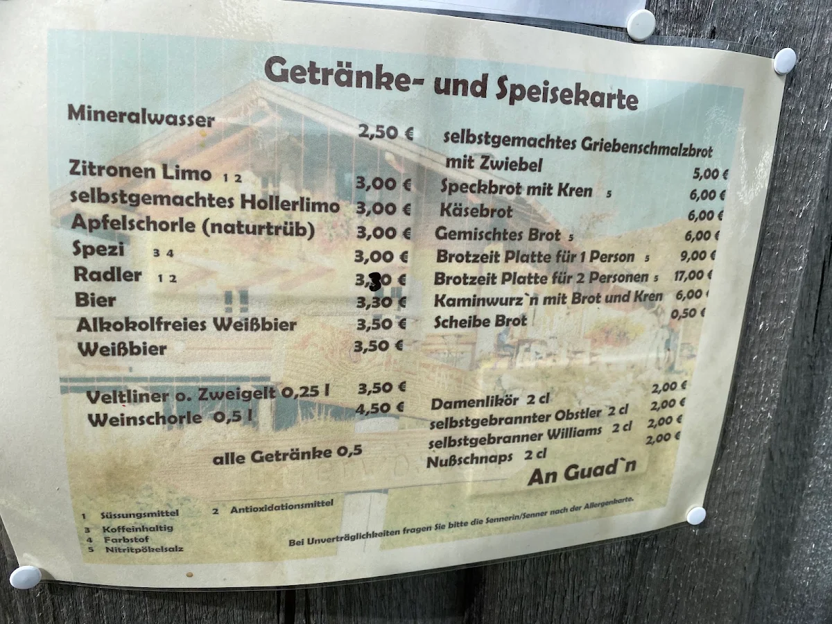 Speisekarte, Stoibenmöseralm