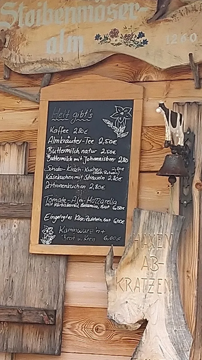 Speisekarte, Stoibenmöseralm