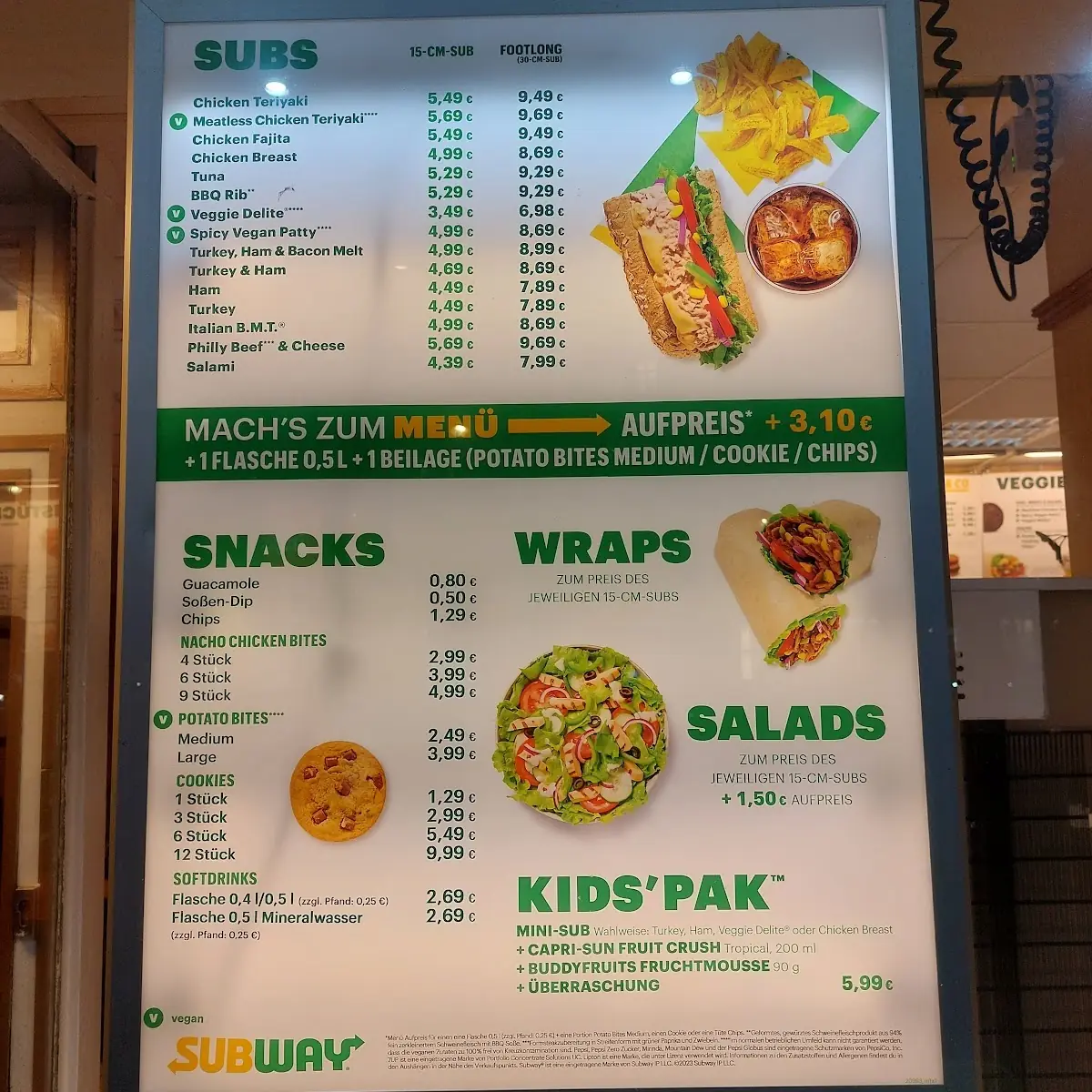Speisekarte, Subway