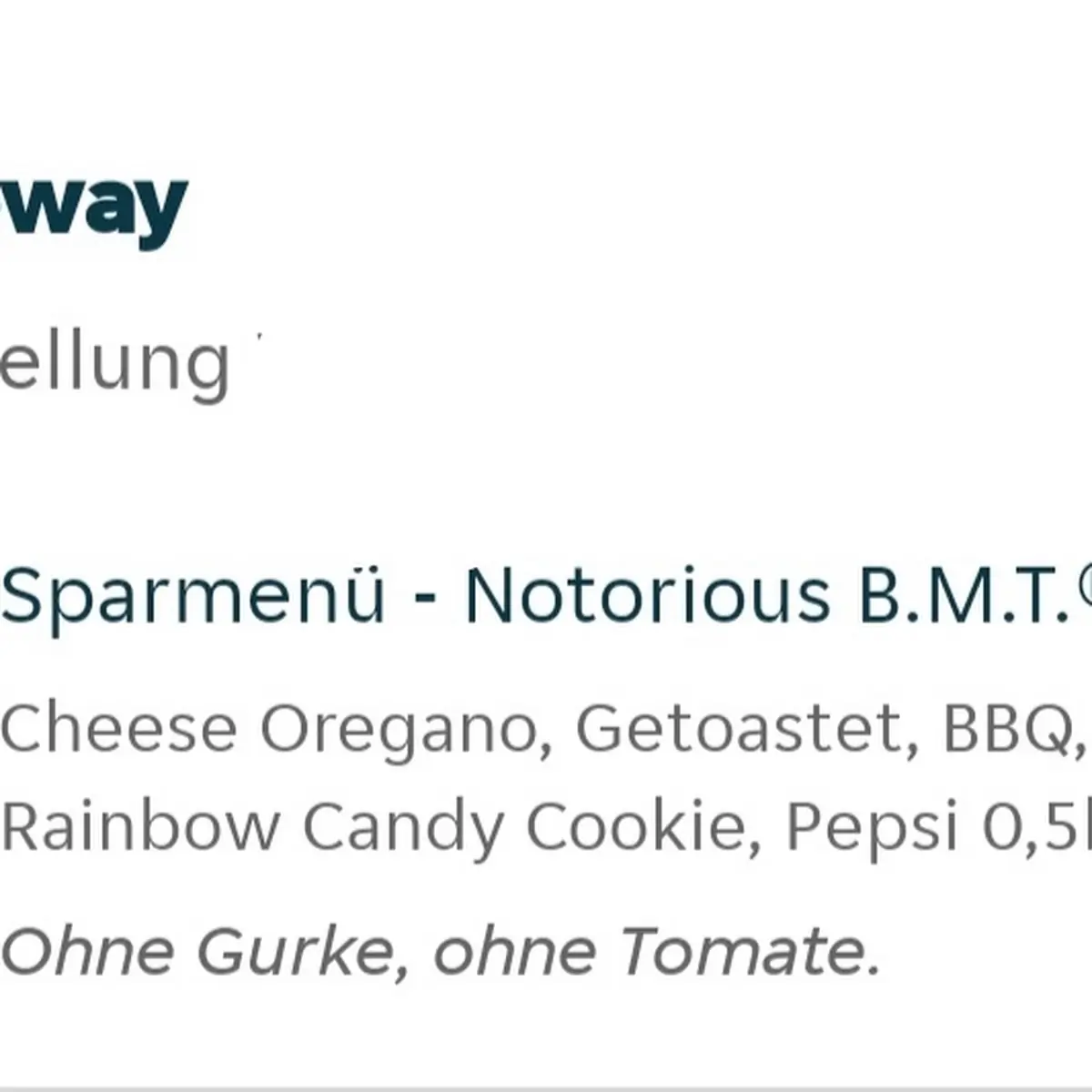 Speisekarte, Subway