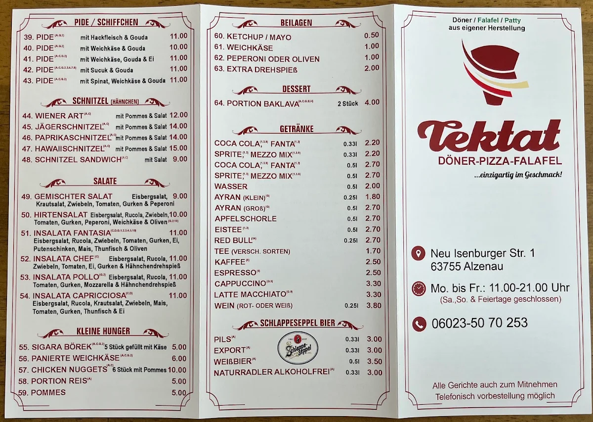 Speisekarte, Tektat Döner