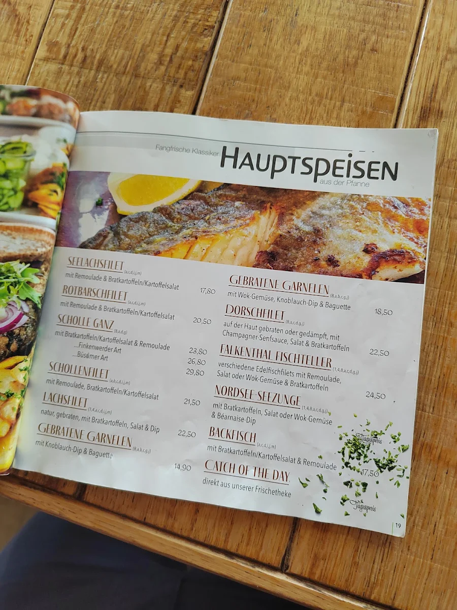 Speisekarte, Falkenthal Seafood – Restaurant Kurpromenade