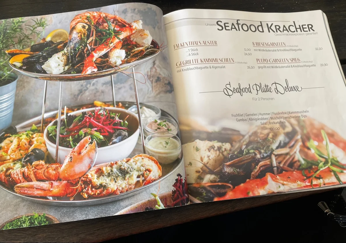 Speisekarte, Falkenthal Seafood – Restaurant Kurpromenade