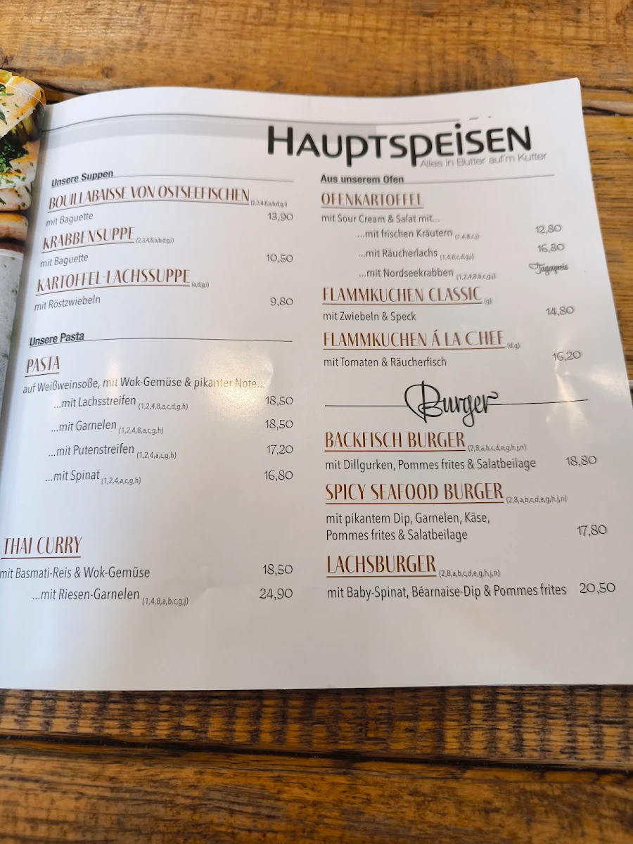 Speisekarte, Falkenthal Seafood – Restaurant Kurpromenade