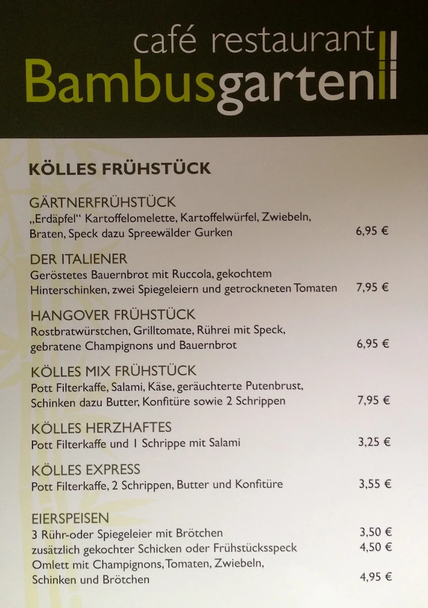 Speisekarte, Restaurant Bambusgarten