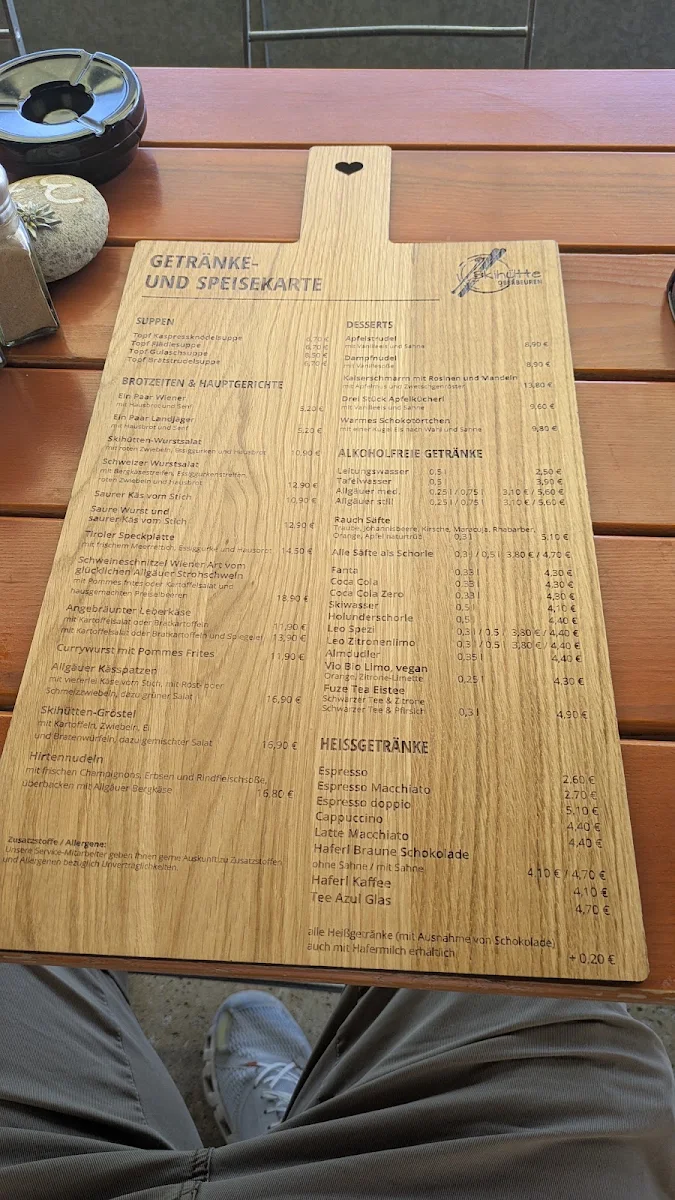 Speisekarte, Skihütte Oberbeuren