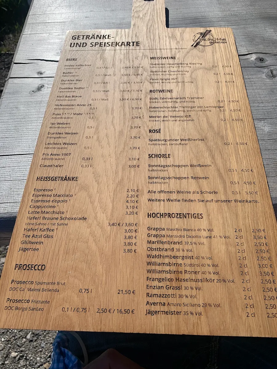 Speisekarte, Skihütte Oberbeuren