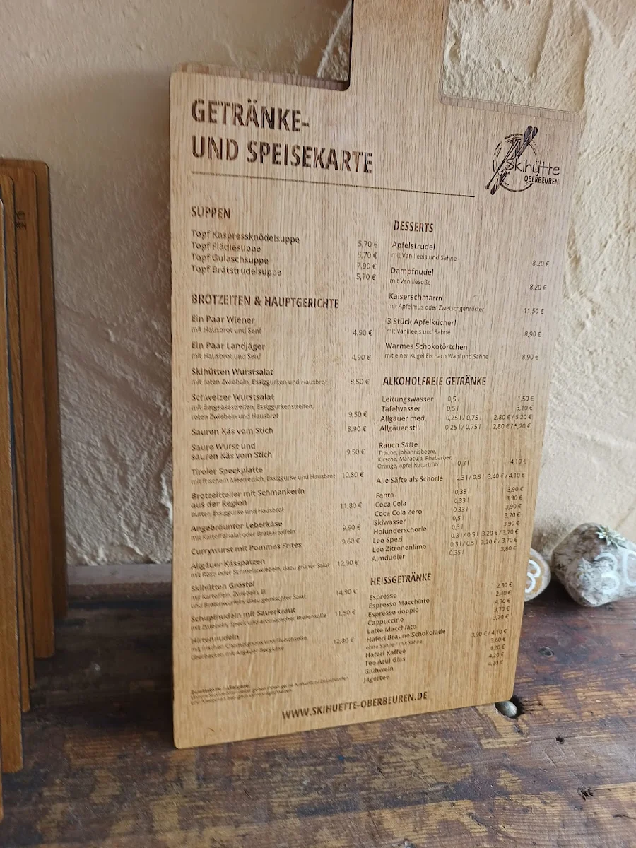 Speisekarte, Skihütte Oberbeuren