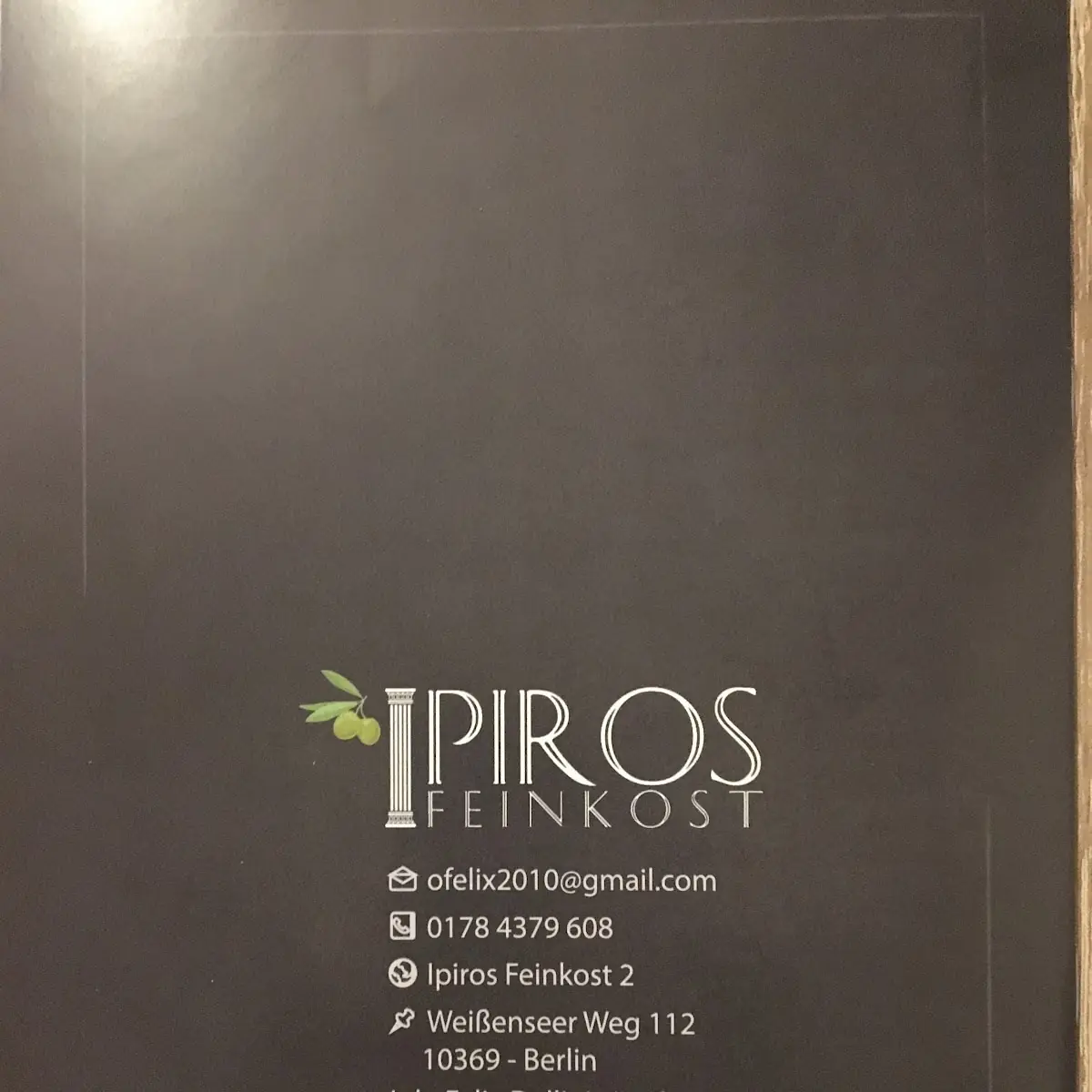 Speisekarte, Ipiros Feinkost 2