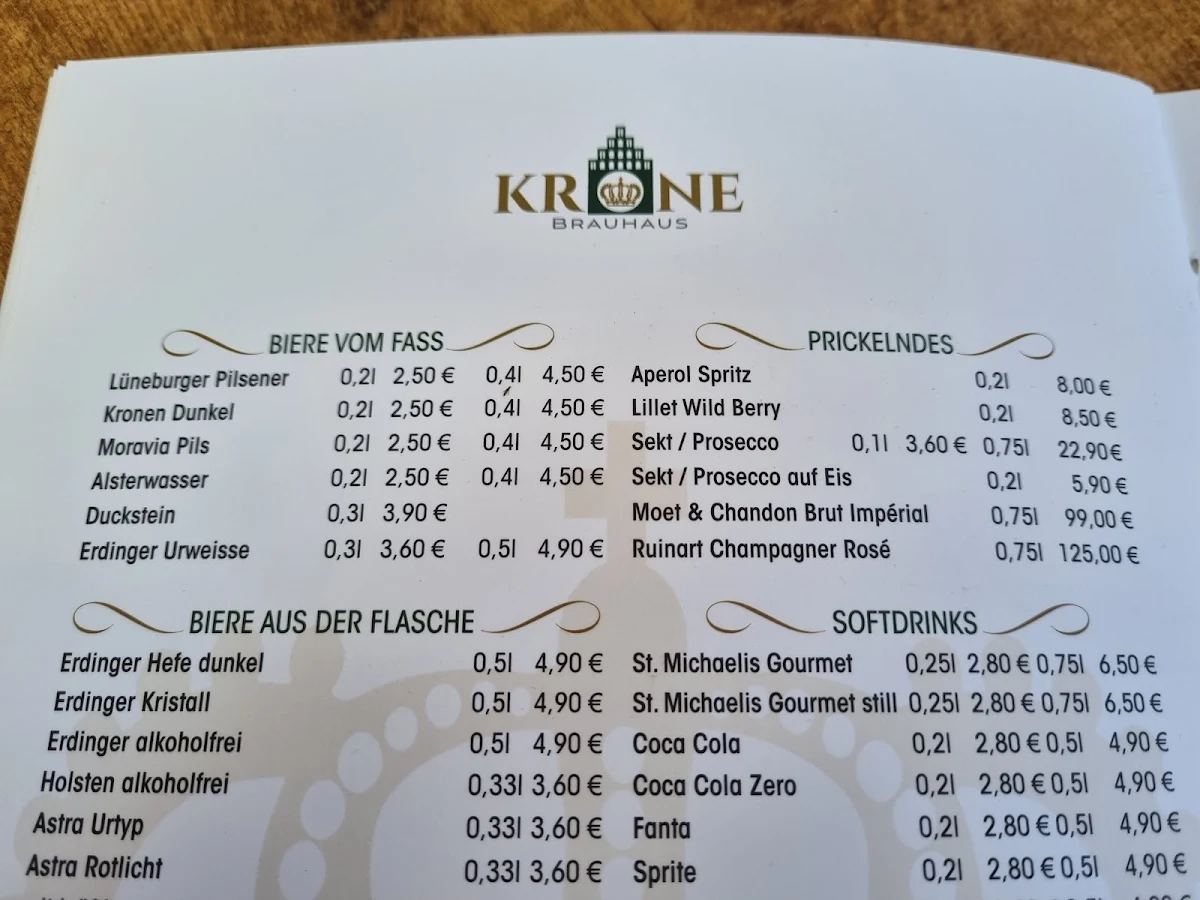 Speisekarte, KRONE Brauhaus