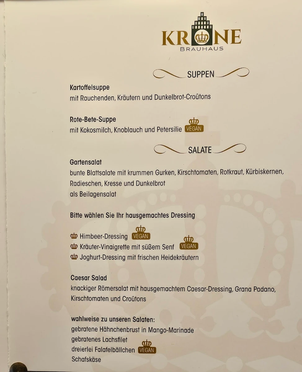 Speisekarte, KRONE Brauhaus