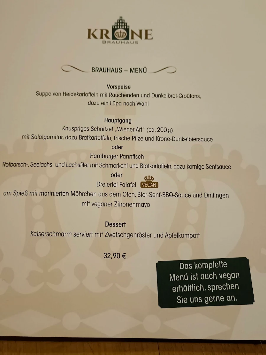 Speisekarte, KRONE Brauhaus