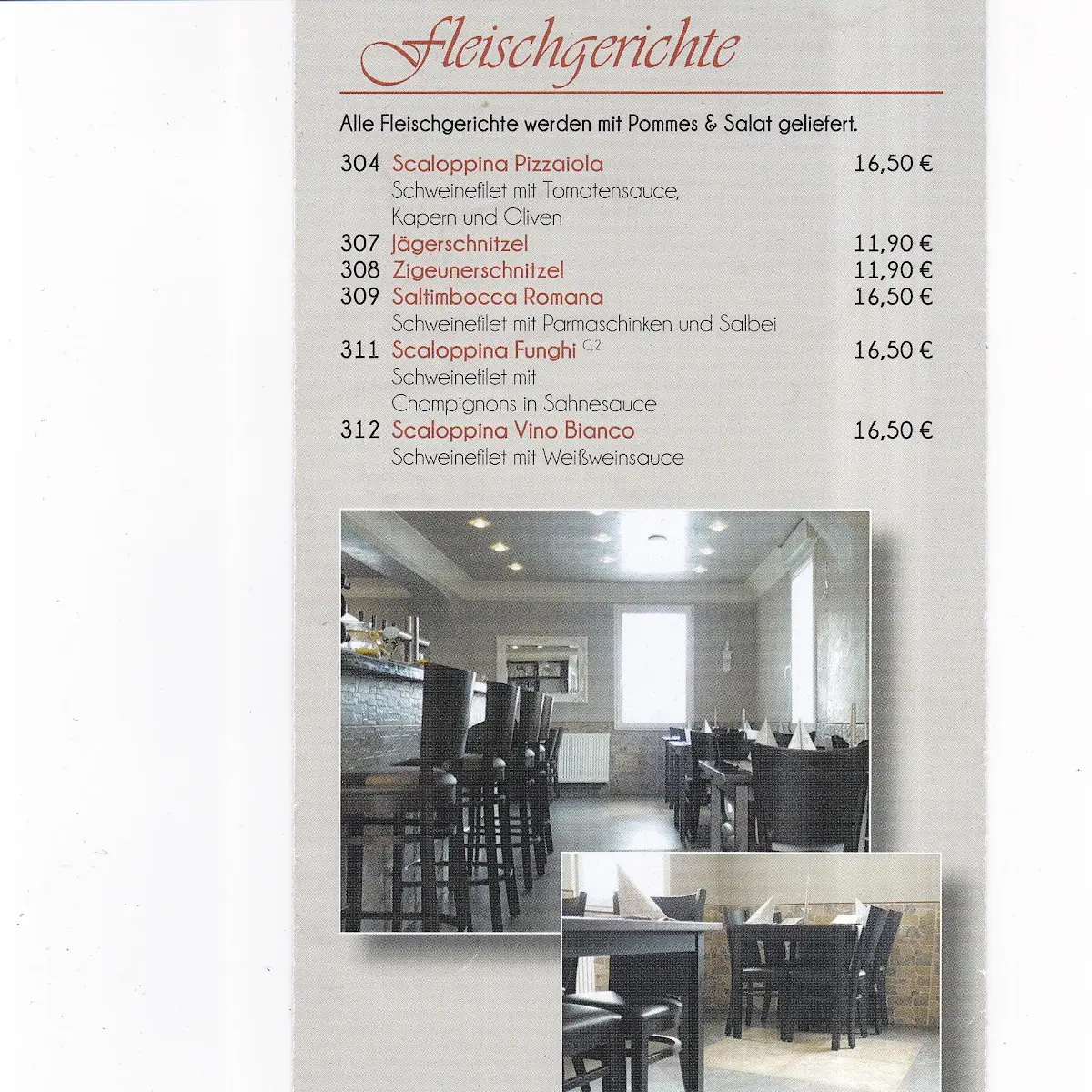 Speisekarte, Trattoria Pizzeria Sicilia