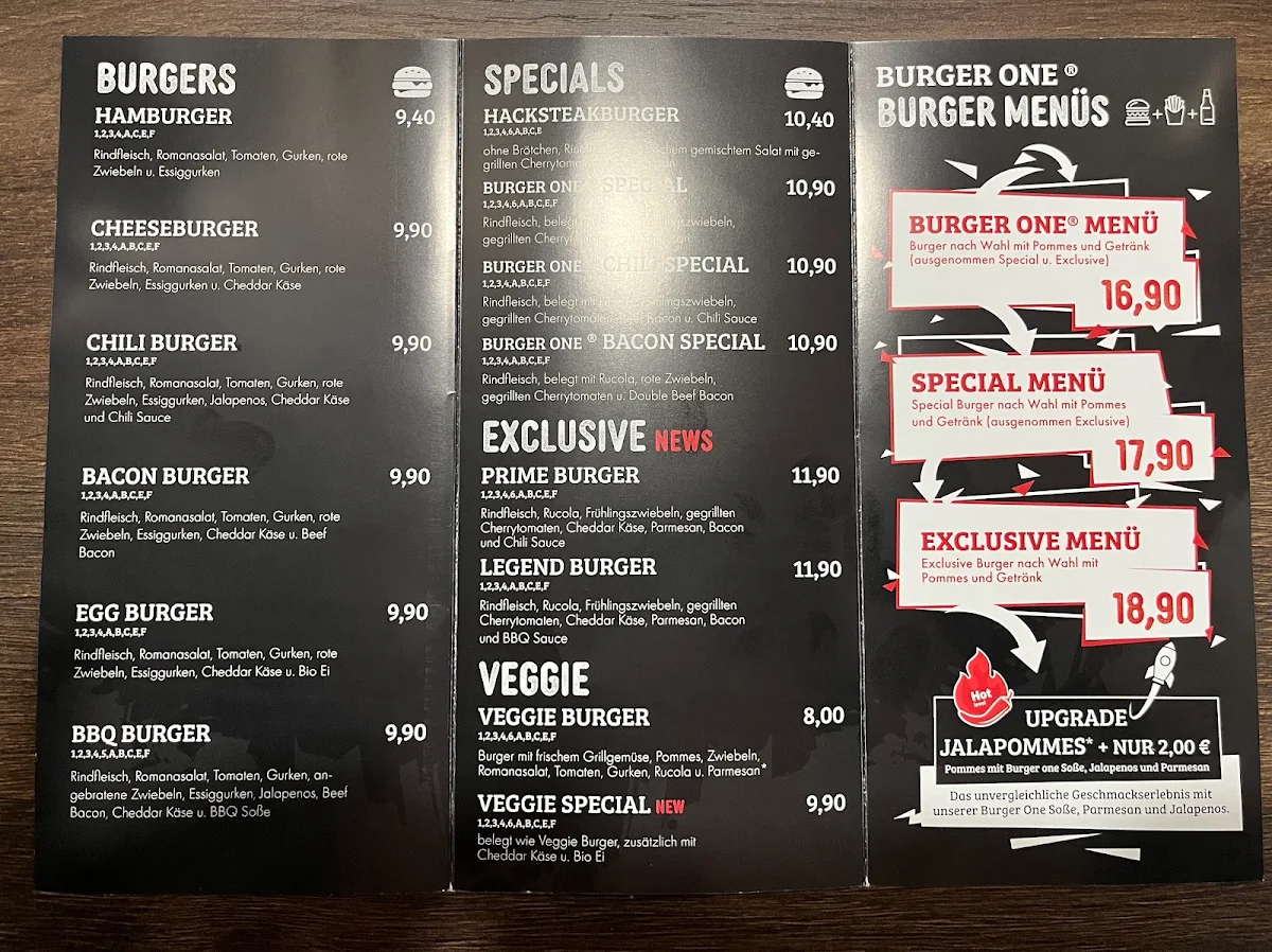 Speisekarte, Burger One