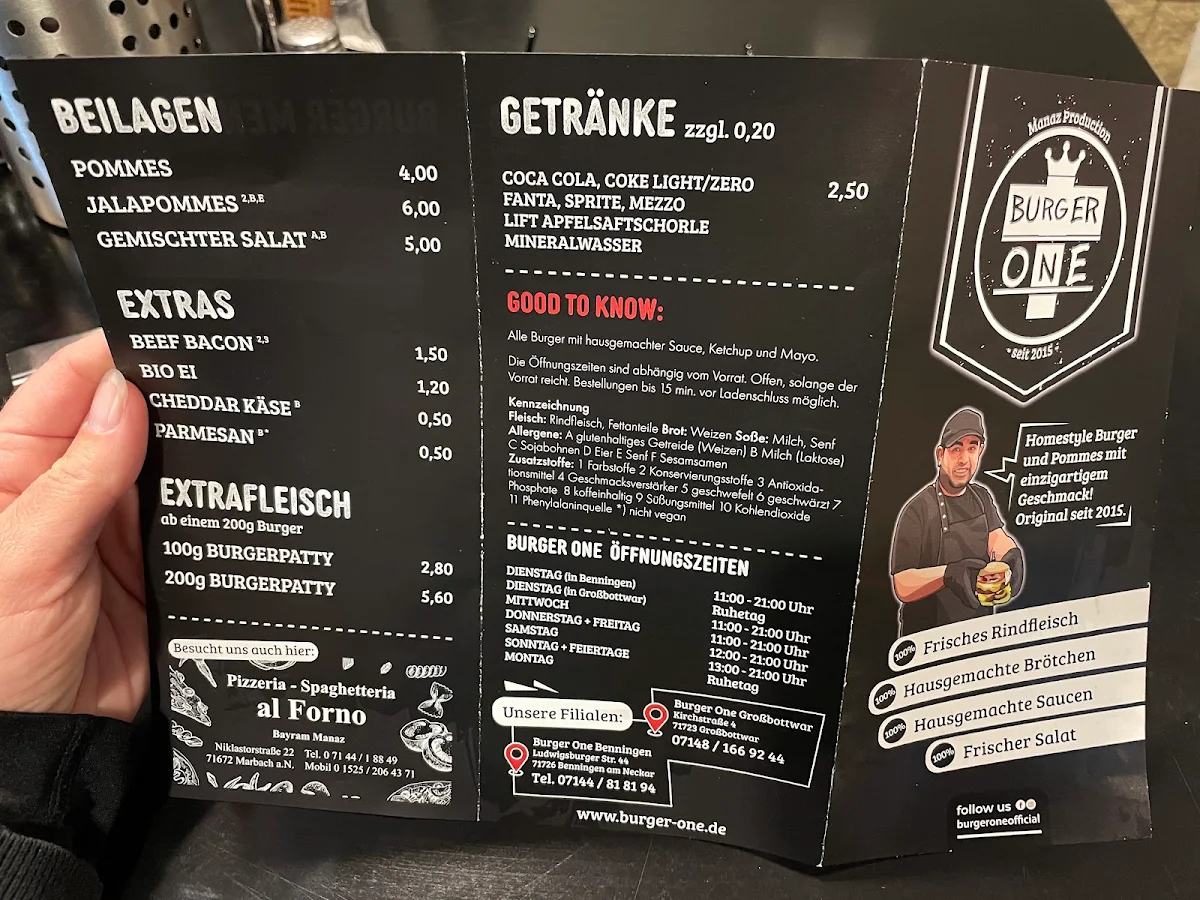 Speisekarte, Burger One