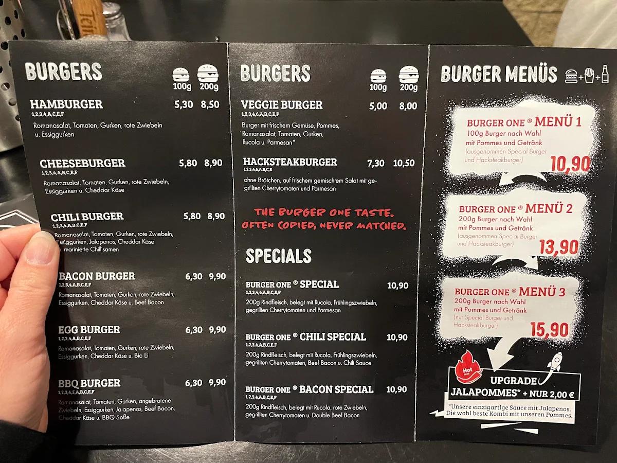 Speisekarte, Burger One