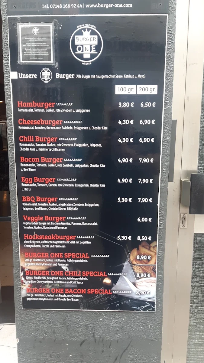 Speisekarte, Burger One