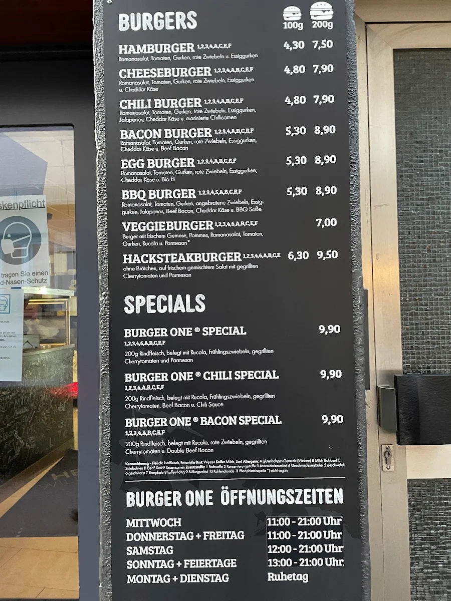 Speisekarte, Burger One