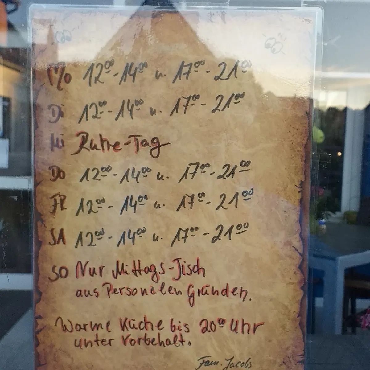 Speisekarte, Jacobs Fischgaststätte