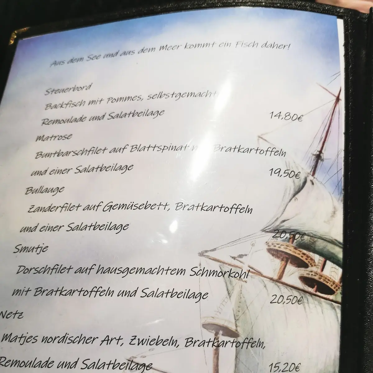 Speisekarte, Jacobs Fischgaststätte