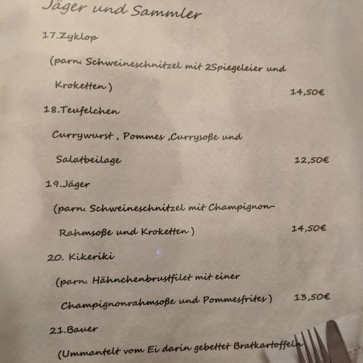 Speisekarte, Jacobs Fischgaststätte