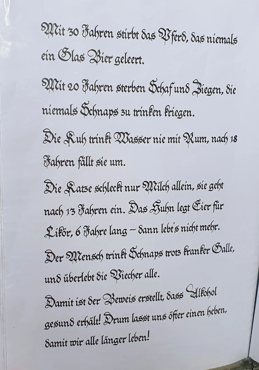 Speisekarte, Wurzelbachschänke