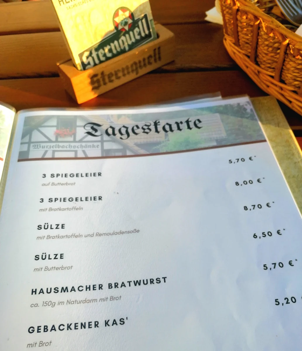 Speisekarte, Wurzelbachschänke