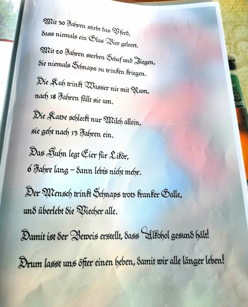 Speisekarte, Wurzelbachschänke