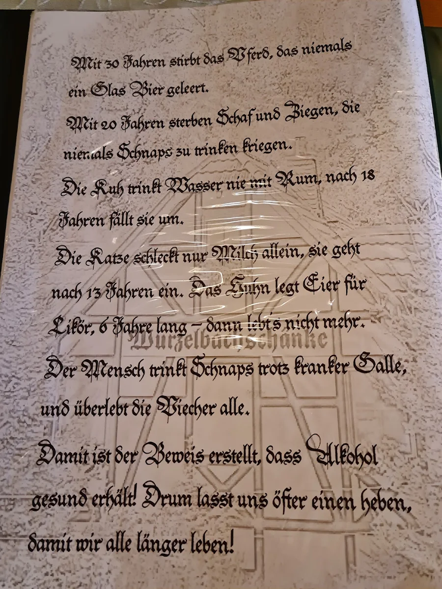 Speisekarte, Wurzelbachschänke