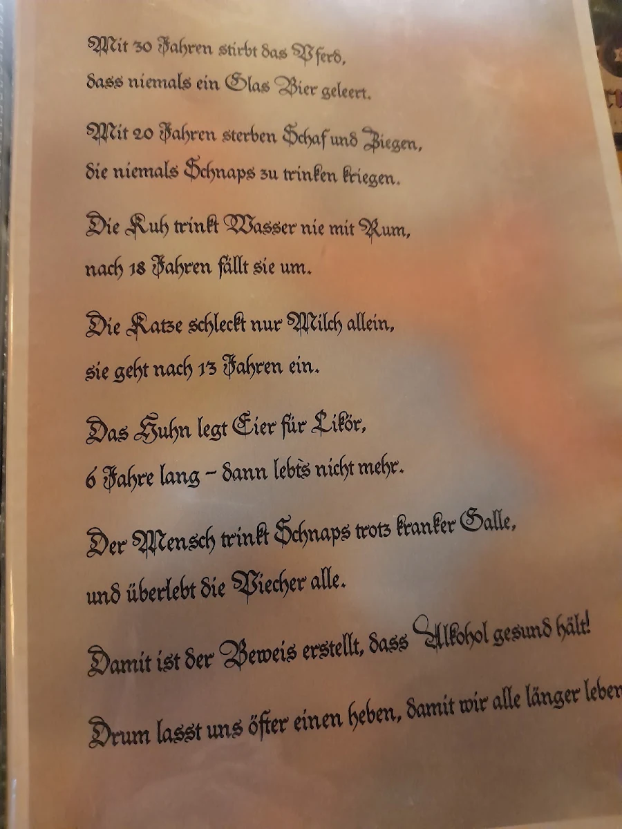 Speisekarte, Wurzelbachschänke