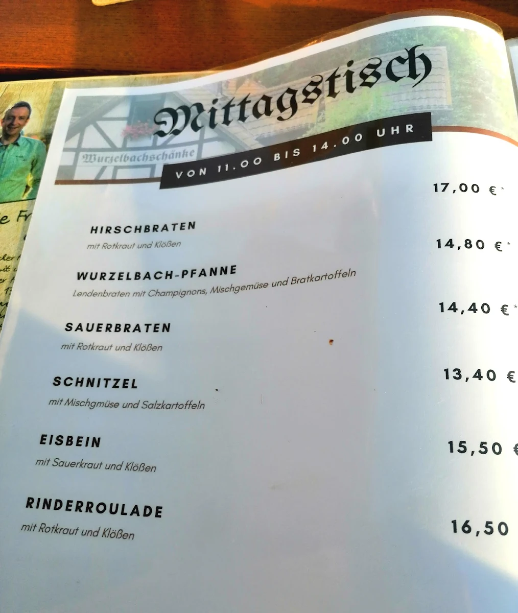 Speisekarte, Wurzelbachschänke