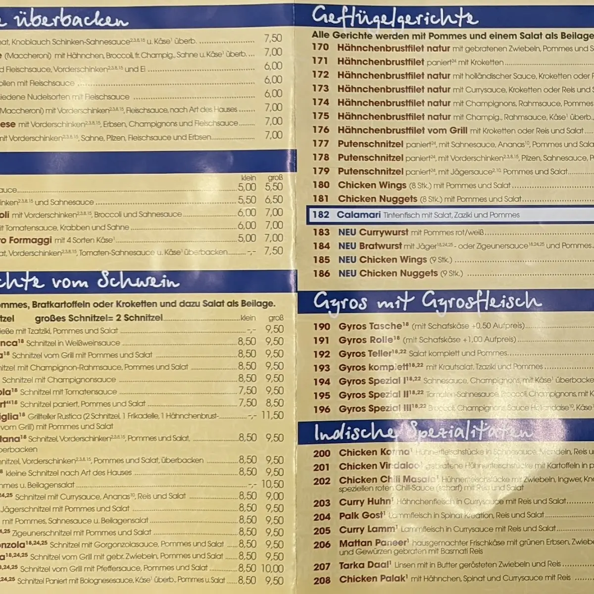 Speisekarte, Pizzeria Rustica